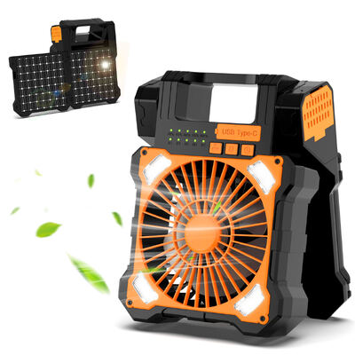 Solar Folding Camping Fan | Dual Panels 4 Speeds Mosquito Repellent Light Timer Emergency Use